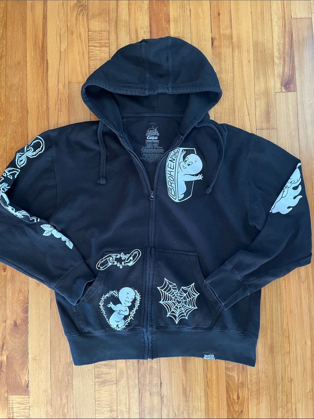 Broken Promises Black Casper the Friendly Ghost Graphic Hoodie zipup